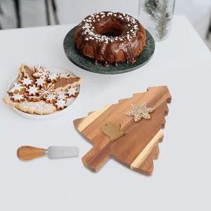 Wooden Christmas Tree Cutting Board Acacia Solid Wood Double-Sided For Home Use <b>Cookie</b> <b>Tools</b> With Knife Set - Product Image 1