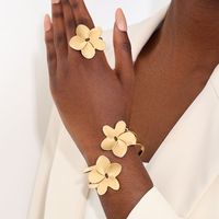 Nouveauté 2024, bijoux de mode bohème, bracelet ouvert en alliage métallique couleur or, ensemble de bagues pour femmes et hommes