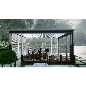 Outdoor Gazebo Bioclimatic System Automatic Terrace Roof Waterproof Aluminum Louvered Roof Pavilion Motorized Pergola