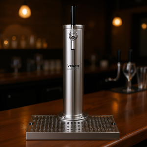 Vevor Colonne de distribution de bière en acier inoxydable à robinet unique 3L, avec double manomètre, coupleur de fût système D, bac de récupération de bière, distributeur de comptoir - Product Image 2