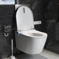 Toilettes intelligentes murales européennes avec bidet électrique intelligent et réservoir d'eau dissimulé, à sortie verticale (P-trap)