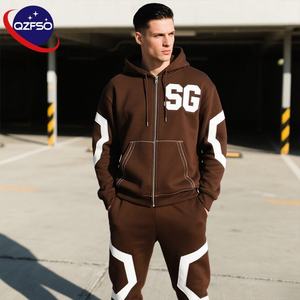QZFSO pull Vintage fermeture éclair lavé à l'acide pantalons de survêtement en détresse et ensemble de sweat à capuche broderie personnalisée Logo Streetwear survêtement - Product Image 1