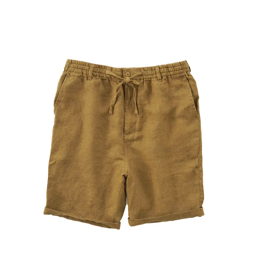 กางเกงขาสั้นสำหรับผู้ชายผ้าลินินสำหรับใส่เดินชายหาดแบบลำลองทรงหลวมทำจากผ้าฝ้ายใช้ในฤดูร้อน