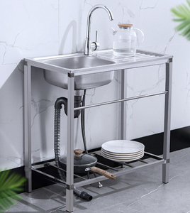 Évier commercial en acier inoxydable à cuve unique, à encastrer sous plan, avec plan de travail et égouttoir, finition polie, pour cuisine professionnelle - Product Image 3