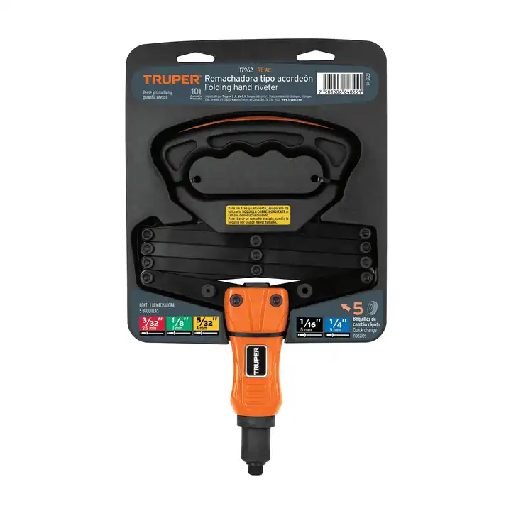Truper 2-Unit Folding Air Riveter Compact and Portable Type Acordion Style Caja