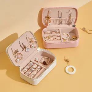 Free Sample High Quality PU Leather Travel Jewellery Storage Organizer Small Jewelry Box With Zipper Necklace Box