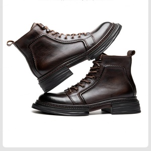 Men's Retro Design Cowhide <b>Boots</b> Lace up British Style High Quality Motorcycle <b>Boots</b> Non Slip Work <b>Boots</b> - Product Image 5