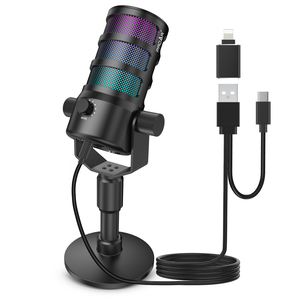 POD professionnel USB <span class=keywords><strong>Microphone</strong></span> de bureau écran tactile anneau lumière antibruit condensateur de poche pour Studio de jeu en streaming - Product Image 1