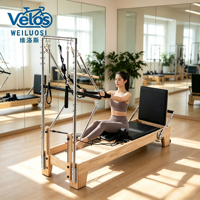 Reformer de Pilates en bois de hêtre réglable et personnalisable avec tour demi-trapeze, machine professionnelle pour studio et salle de sport, durable, certifié CE