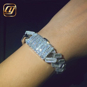 15mm Luxury 925 Sterling Silver VVS Moissanite Diamond <b>Iced</b> <b>Out</b> Cuban Link <b>Chain</b> Hip Hop Jewelry Bracelet Cuban Link Bracelet - Product Image 2