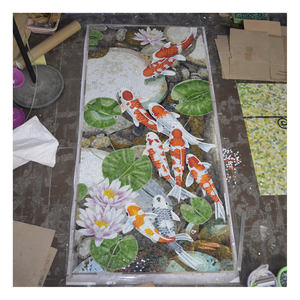 กระเบื้องโมเสคแก้วลายใบบัวและปลาแบบกำหนดเองของ ZF ลายโมเสคแก้วน้ำแข็งแบบหลอมร้อน สำหรับตกแต่งผนัง - Product Image 2