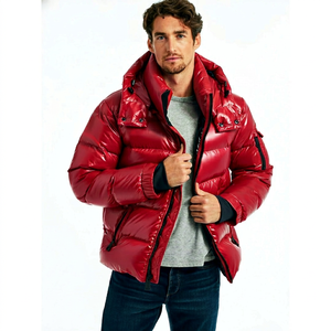 High Qaulity Men's Puffer <b>Jacket</b> <b>With</b> Hood Stand Collar <b>Zipper</b> Closure Windproof Winter Coat Casual Style Thick Polyester - Product Image 1