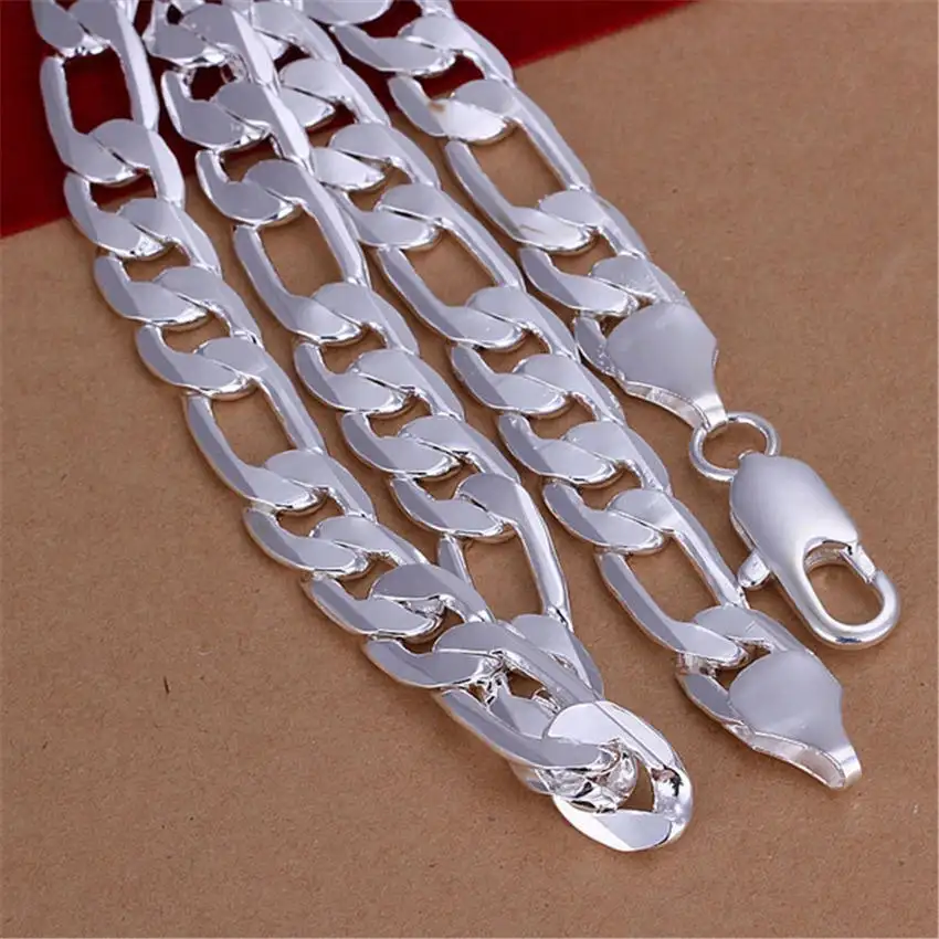 Men Chains Necklace S925 Silver 10mm Curb Cuban Chain in Roll Plata 925 Sterling Silver Necklace Chain