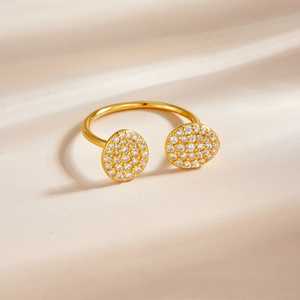 Anillo Ajustable Abierto de Plata 925 con Doble Círculo y Circonitas Completas, Chapado en Oro de 18K y Rodio, Venta al por Mayor Directa de Fábrica FUAMAY - Product Image 2