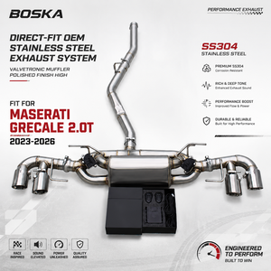 ระบบท่อไอเสียสแตนเลส Boska แบบตรงรุ่น OEM สำหรับ Maserati Grecale 2.0T ปี 2023-2026 พร้อมวาล์วควบคุมเสียงแบบ Valvetronic  ผิวขัดเงาคุณภาพสูง - Product Image 1