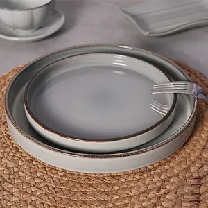 Grey Colored Tape Dinnerware Under Glazed Dinner Plate 10.5 Inch Chaozhou Ceramic Plate Restaurant Dishes Tableware