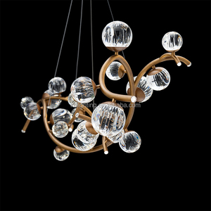 Retro Boomtak Kristallen Bol Kroonluchter Unieke Onregelmatige Gouden Plafond Hanglamp Voor Woonkamer Slaapkamer Bar - Product Image 3