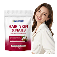 Gélules pour Cheveux, Peau et Ongles Ausreson OEM, Formule Naturelle Certifiée GMP, Gélules Quotidiennes pour la Beauté, Force des Cheveux, Éclat de la Peau