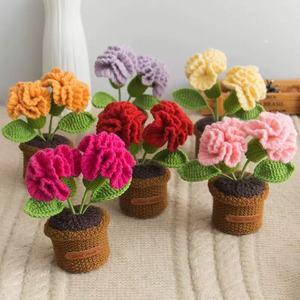 Meilleures ventes de Noël 2026 : Mini fleur d'œillet en crochet fait main mignonne avec pot pour la décoration de la maison - Product Image 1
