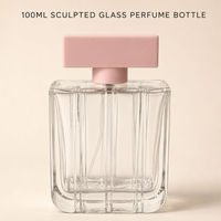 Botol Parfum Kaca Persegi 100ml Motif Garis Vertikal Wadah Aroma Bening Tutup Pink Kemasan Logo Kustom
