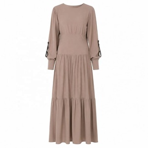 Abaya in Lino Personalizzata, Vendita all'Ingrosso, con Bordi a Balze Stratificate, Abbigliamento Femminile Musulmano di <span class=keywords><strong>Boutique</strong></span> - Product Image 1
