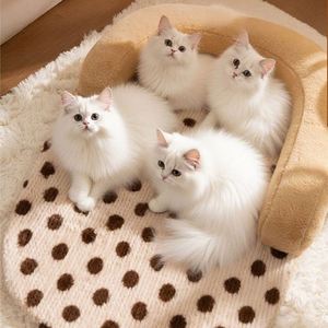 Modern Cartoon Luxury Breathable Soft Polka Dot Warm Mattress with Super <b>Mat</b> Rabbit Plush Flannel Cover for Dogs Cats Winter Bed - Product Image 2