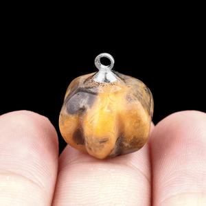 Pendentif Citrouille en Agate <span class=keywords><strong>Fou</strong></span> Polie Argentée HY, Sculpture en Pierres Naturelles pour Cadeaux – Vente en Gros - Product Image 1