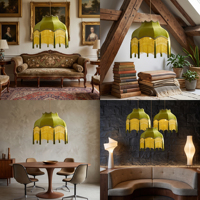 Lampe suspendue vintage en velours vert clair de style victorien avec pampilles perlées pour la décoration intérieure de café et d'hôtel