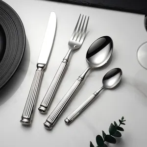 Wholesale Bulk Silver Vintage Knife Spoon Fork Set High Quality Restaurant Wedding Hotel Flatware Stainless Steel Cutlery Set