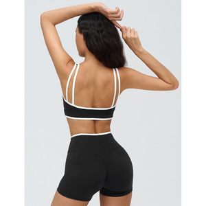 Conjunto Deportivo de Dos Piezas para Mujer, Bra Deportivo con Bloques de Color, Shorts de Cintura Alta, Ropa Deportiva para Gimnasio y Yoga, Ribete en Contraste, Transpirable y de Secado Rápido - Product Image 3