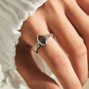 S925 <b>Silver</b> <b>Garnet</b> <b>Ring</b> With Round Brilliant Cut Diamonds Bezel Setting Classic Women's Gemstone <b>Ring</b> Everyday Wear - Product Image 4
