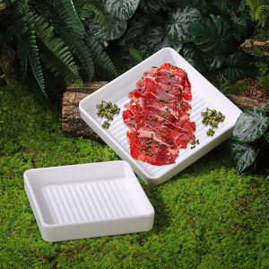 Trendy Mountain-Style Hot Pot <b>Plate</b>: White Square Box with Litsea Root Beef, <b>Melamine</b> Creative Stackable Grill <b>Plate</b> - Product Image 2