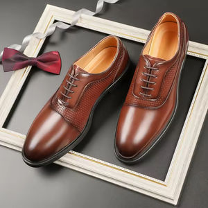 Chaussures Richelieu en Cuir pour Hommes, Luxueuses et de Haute Qualité, Fabriquées à la Main, à Trois Coutures, Style Business Décontracté, à Lacets, Fermeture Fermée - Product Image 1