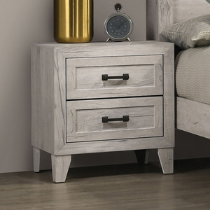 White Wash Finish Nightstand <b>2</b> <b>Drawers</b> Black Bar Pull Contemporary Bedside Table <b>Storage</b> <b>Drawer</b> <b>Unit</b> - Product Image 1