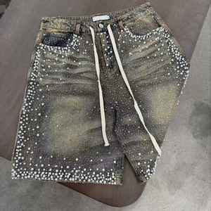 Shorts en jean streetwear vintage personnalisés OEM d'usine avec strass pour hommes - Product Image 3