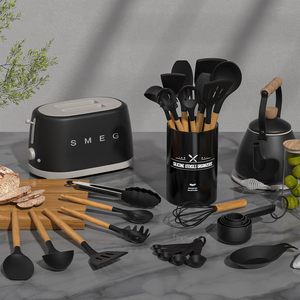 Juego de 19 Espátulas Antiadherentes, No Tóxicas, Ecológicas, de Uso Profesional, con Tarro, Mango de Madera Natural, Utensilios de Cocina de Silicona - Product Image 2