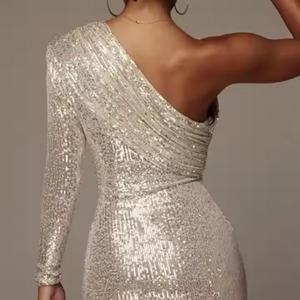 Robe de soirée élégante de haute qualité pour femme, sexy, asymétrique à une épaule, taille fine, à sequins et paillettes – Grande Vente - Product Image 2