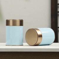 Boîte de rangement pour thé en métal ronde hermétique fantaisie avec double couvercle