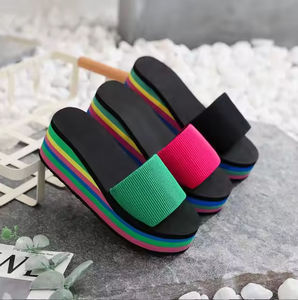 Arc-en-ciel compensé décontracté doux antidérapant extérieur femmes plate-forme sandales plage toboggan pantoufles - Product Image 3