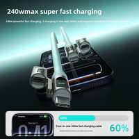 Nouveau design, câble de charge rapide USB multifonction 4-en-1 240W avec chargeur d'alimentation, affichage LED, gaine en silicone liquide souple