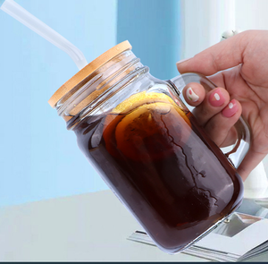 Vàng Người Bán 16Oz Rõ Ràng Glass Mason Lọ Đặt Hình Vuông Với Nắp Tre Nhựa Niêm Phong Rỗng Xử Lý Ống Hút Cho Nhà Bếp Sử Dụng - Product Image 6