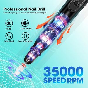 Cordless Nail Drill Rechargeable Electric File Pen With LED Display Speed 35000RPM And Bit Set - Product Image 3