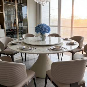 Set Moderno e Minimalista di Tavolo Rotondo Girevole con Sedie, 6-8 Posti, Piano in Pietra Sinterizzata, <span class=keywords><strong>Arredamento</strong></span> per <span class=keywords><strong>Cucina</strong></span> e <span class=keywords><strong>Soggiorno</strong></span> - Product Image 2