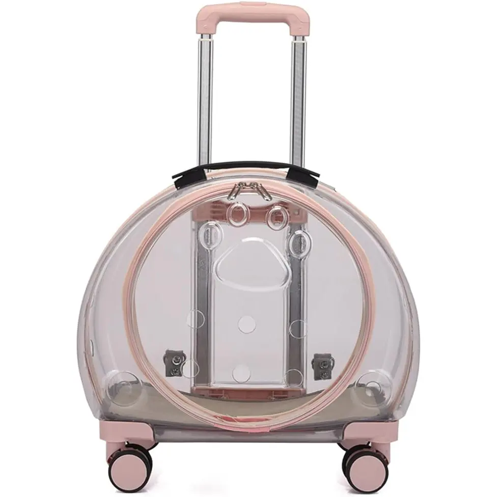 Wholesale Clear view Car Dog Cat house Portable Clear box Pet carrier Wheeled suitcase Pet travel Trolleys