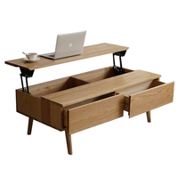 Dalle de bois placage de chêne ornement 2 places Table d'angle rotin multifonctionnel Table basse élévatrice ensemble à manger