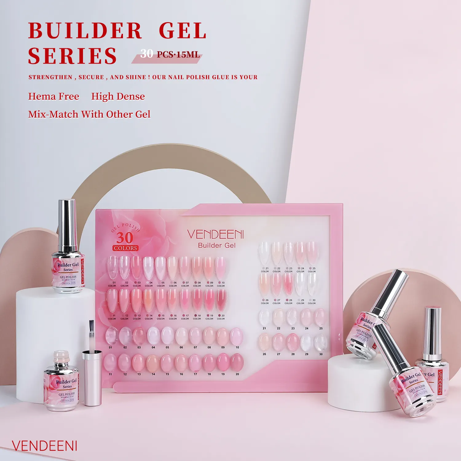 Vendeeni 15ml construção gel de unhas design uv hema livre 30 cores conjunto de esmalte de unhas rosa construção gel duradouro