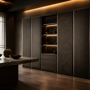 Armoires sur mesure en mélamine dorée : Série Fenglan de luxe, style italo-oriental, panneaux <span class=keywords><strong>EGGER</strong></span> importés, bordure diamantée - Product Image 1
