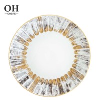 Assiette de Présentation en Porcelaine Fine Grise de Haute Qualité, Motif Ray, pour Mariage, Logo Personnalisable, Décoration pour Événements, Assiette en Céramique à Louer