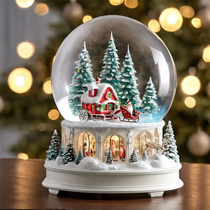 Adorno de árbol de Navidad respetuoso con el medio ambiente personalizado, caja de música de bola de cristal giratoria automática con escena de nieve hecha de resina - Product Image 3