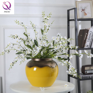 Florero grande amarillo seco para sala de estar, decoración de arreglo de <span class=keywords><strong>flores</strong></span> para hotel, jardín, luz de lujo, gran jarrón de sol de piedra - Product Image 4